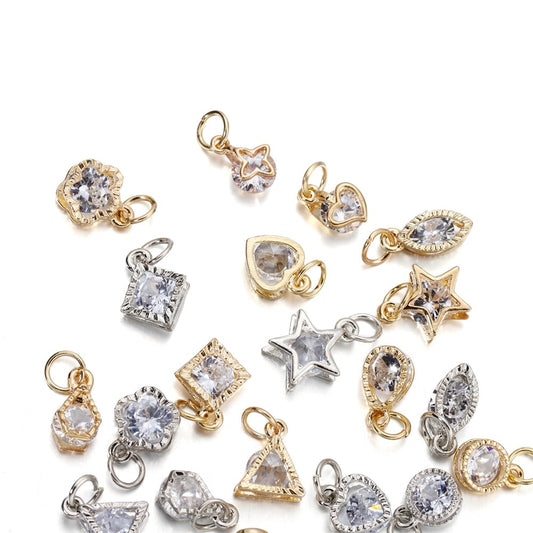 10Pcs/lot Alloy Gold Silver Color Rhinestone Hearts Charms For