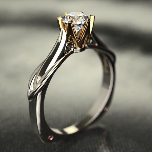 18K Multi Gold Ring for Women Natural 1 Carat Diamond with Diamond